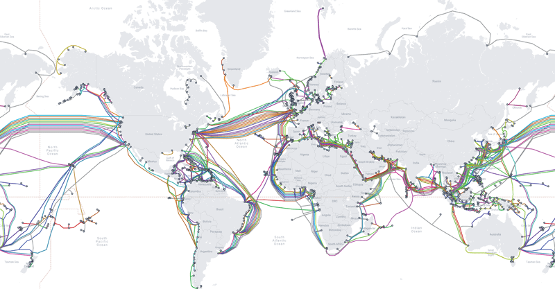 Global Map of Submarine Cables, courtesy of submarinecablemap.com